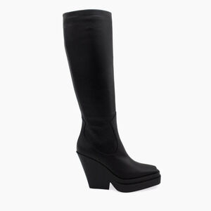 Gia Borghini Texan Knee High Western Boot Black Leather Platform Wedge Heel